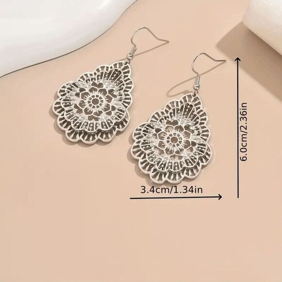 Boho Filigree Dangle Earrings - Picture 3 of 5